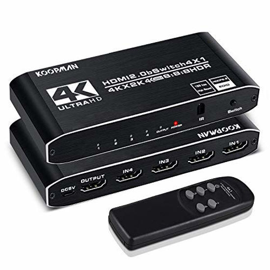 4k HDR HDMI Switch Koopman 4 Ports HDMI 2.0 Switcher Selector with IR Remote Control Supports HDCP 2.2 4K 60Hz UltraHD HDR10 3D HD1080P Dolby DST