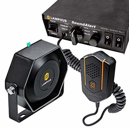 Picture of SoundAlert 100W Emergency Police Siren Kit [118-124dB Slim Speaker] [2 x 20A Switch Control] [Hands-Free Air Horn] [PTT Mic] [Radio Rebroadcast] Warning PA System for Emergency Vehicle Trucks Cars