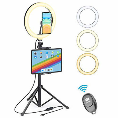 Picture of UFULA Ring Light with Stand for Tablet Cell Phone, 10" LED RingLight Tripod with Tablet Phone Holder, Selfie Circle Lamp Video Recording for Live Makeup YouTube TikTok Zoom Meeting Online Teaching