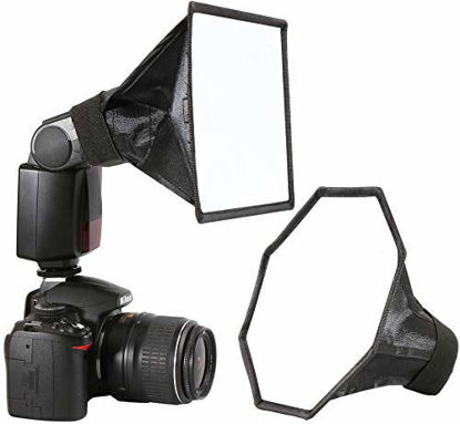 Picture of waka Flash Diffuser Light Softbox, [2 Pack] Speedlight Softbox Collapsible with Storage Pouch - 8" Octagon Softbox + 8"x6" for Canon, Yongnuo and Nikon Speedlight