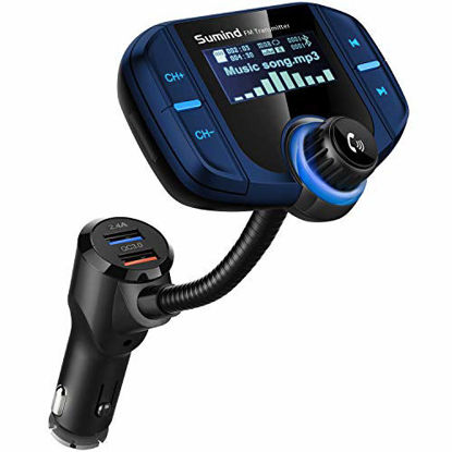 Picture of (Upgraded Version) Sumind Car Bluetooth FM Transmitter, Wireless Radio Adapter Hands-Free Kit with 1.7 Inch Display, QC3.0 and Smart 2.4A USB Ports, AUX Output, TF Card Mp3 Player(Blue)