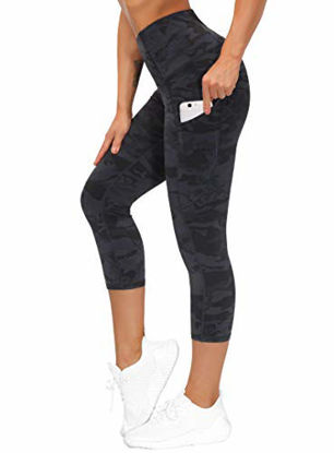 Picture of THE GYM PEOPLE Thick High Waist Yoga Pants with Pockets, Tummy Control Workout Running Yoga Leggings for Women (Large, Z-Capris Camo)