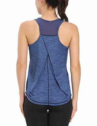 Picture of Aeuui Workout Tops for Women Mesh Racerback Tank Yoga Shirts Gym Clothes Royal Blue