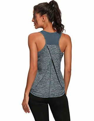 Picture of Aeuui Workout Tops for Women Mesh Racerback Tank Yoga Shirts Gym Clothes Blue Black