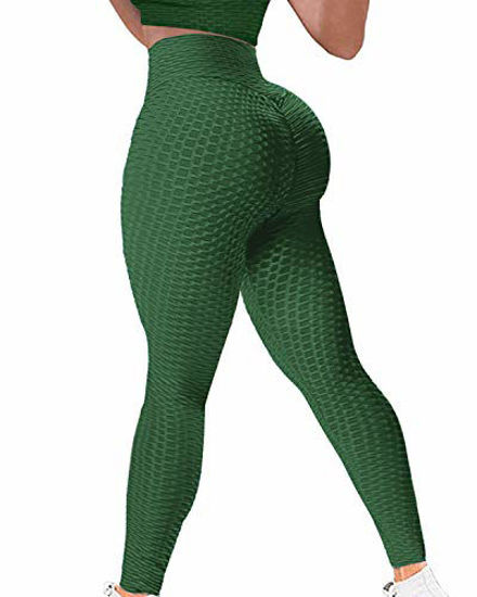 GetUSCart- YAMOM High Waist Butt Lifting Anti Cellulite Workout Leggings  for Women Yoga Pants Tummy Control Leggings Tight Dark Green