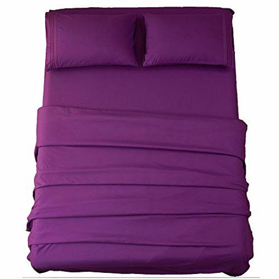 Picture of Sonoro Kate Bed Sheet Set Super Soft Microfiber 1800 Thread Count Luxury Egyptian Sheets 18-Inch Deep Pocket Wrinkle and Hypoallergenic-3 Piece(Twin Purple)