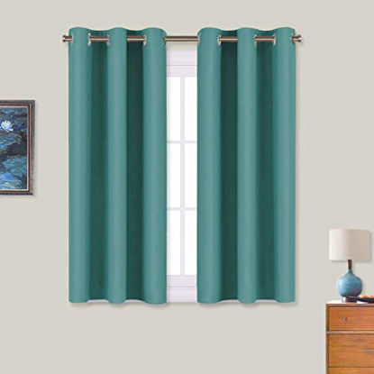 Picture of NICETOWN Bedroom Curtain Panels Blackout Draperies, Thermal Insulated Solid Grommet Blackout Curtains/Drapes (Sea Teal, 1 Pair, 34 by 45-inch)