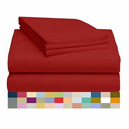 Picture of LuxClub 4 PC Sheet Set Bamboo Sheets Deep Pockets 18" Eco Friendly Wrinkle Free Sheets Machine Washable Hotel Bedding Silky Soft - Red Twin XL