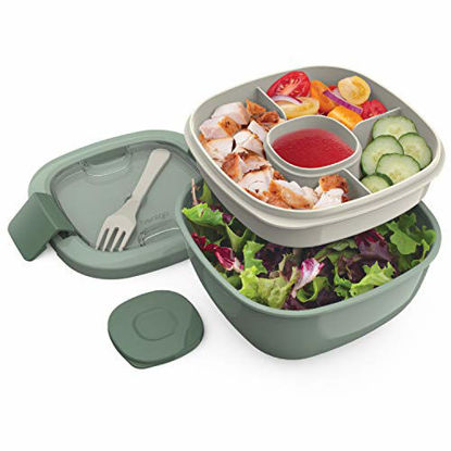 Picture of Bentgo Salad BPA-Free Lunch Container with Large 54-oz Bowl, 4-Compartment Bento-Style Tray for Salad Toppings and Snacks, 3-oz Sauce Container for Dressings, and Built-In Reusable Fork (Khaki Green)