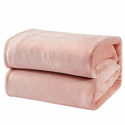 Picture of Bedsure Flannel Fleece Blanket Queen Size (90 x90 inch),Dusty Pink - Lightweight Blanket for Sofa, Couch, Bed, Camping, Travel - Super Soft Cozy Microfiber Blanket