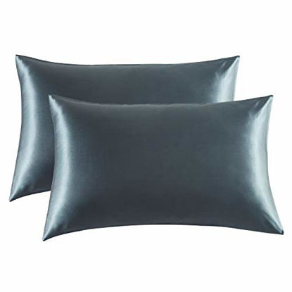 Picture of Bedsure Satin Pillowcase for Hair and Skin, 2-Pack - Standard Size (20x26 inches) Pillow Cases - Satin Pillow Covers with Envelope Closure, Space Gray