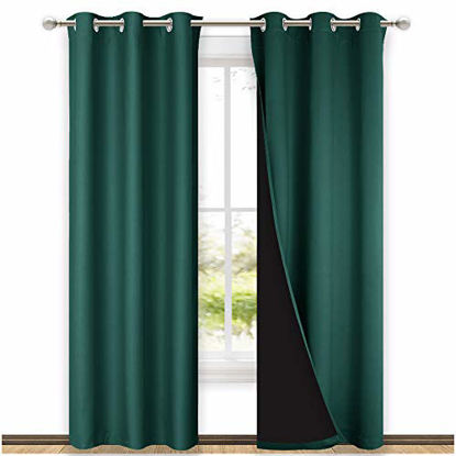 Picture of NICETOWN High-End Thermal Curtains, Full Blackout Curtains 84 Inches Long for Dining Room, Soundproof Window Treatment Drapes for Hall Room, Hunter Green, 42" Wide Per Panel, Set of 2