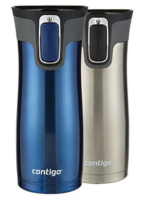 Picture of Contigo Autoseal West Loop Vaccuum-Insulated Stainless Steel Travel Mug, 16 Oz, Stainless Steel/Monaco Blue, 2-Pack