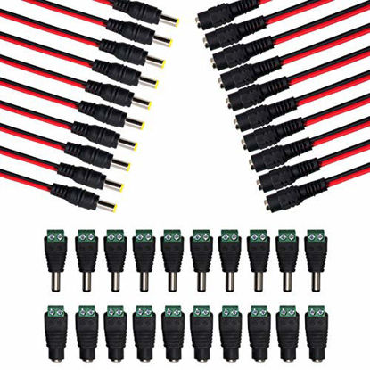 Picture of (Real 18AWG 43x2pcs Strands) 10 Pairs DC Power Pigtail Cable 12V 5A Male & Female + 10 Pairs DC Power Jack Plug Adapter Connector for CCTV Home Security Surveillance by MILAPEAK (2.1mm x 5.5mm)