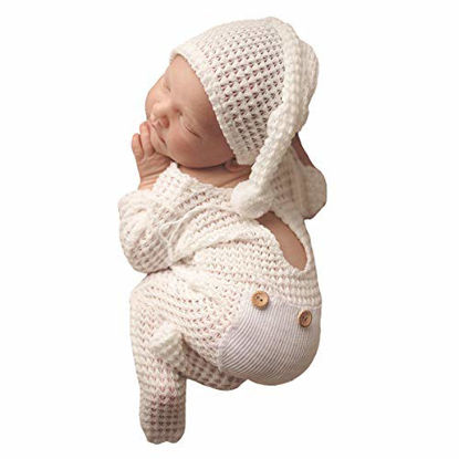 Picture of Newborn Photography Props Set Hat Bebe Reborn Accesorios Picture Outfits Baby Photo Studio Shoot Clothes Boy Costume Hat White