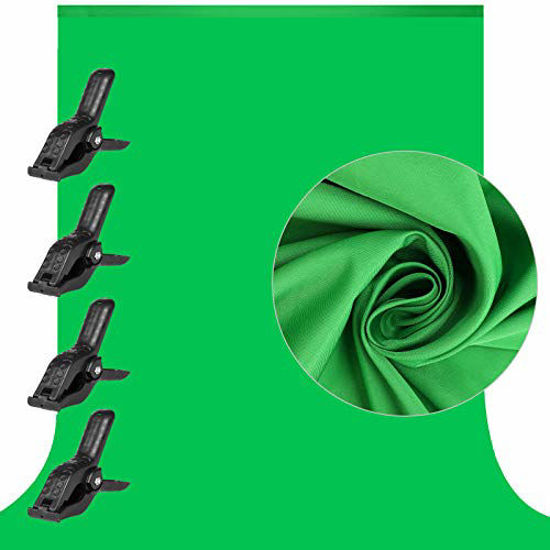 Picture of 7 x 10 ft Photography Chromakey Green Screen Backdrop, Soft Pure GreenScreen Sheet Virtual Background for Zoom, Polyester Cloth Fabric Curtain with 4 Spring Clamps for Photoshoot Studio Video Gaming