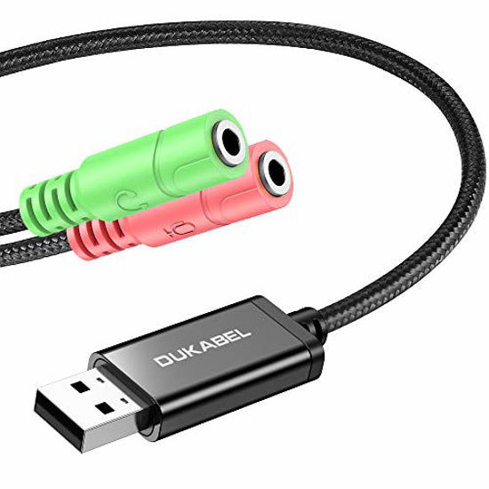 Picture of USB Audio Adapter, Gaming Headset to USB to 3.5mm Jack TRS AUX Adapter Built-in Chip USB Sound Card for Headset with Separate Plug [Metal Housing & Durable Braided] -DuKabel ProSeries