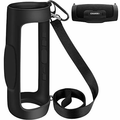 Picture of Protective Silicone Case Cover for JBL Charge 4 Waterproof Portable Bluetooth Speaker with Shoulder Strap and Carabiner