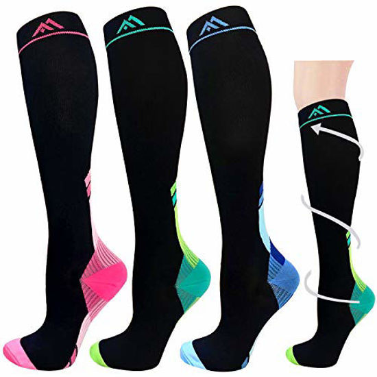 GetUSCart- 3 Pairs Graduated Compression Socks for Women&Men 20-30mmhg Knee  High Sock (Multicoloured 2, Large/X-Large(US SIZE))
