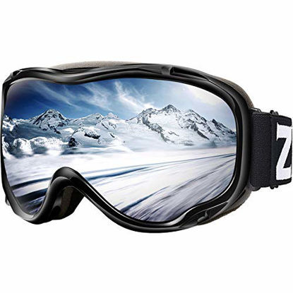 Picture of ZIONOR Lagopus Ski Snowboard Goggles UV Protection Anti Fog Snow Goggles for Men Women Youth VLT 8.6% Black Frame Silver Lens