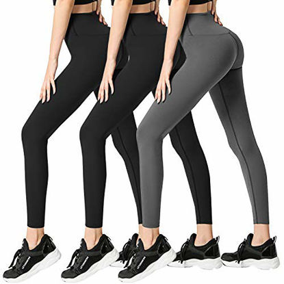 Picture of FULLSOFT Leggings for Women-High Waisted Soft Athletic Tummy Control Pants for Running Cycling Yoga Workout(3/7pack) (03-black2+deep Gray (3 Pack), Large/X-Large)