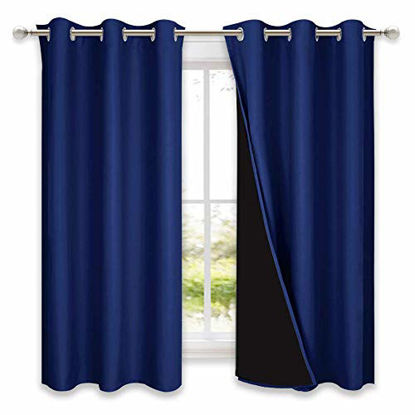 Picture of NICETOWN 100% Blackout Curtain Panels, Thermal Insulated Black Liner Curtains for Nursery Room, Noise Reducing and Heat Blocking Drapes for Windows (Set of 2, Navy Blue, 42" Wide by 63" Long)