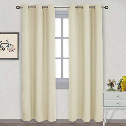 Picture of NICETOWN Long Curtains for Windows, Eyelet Top Room Darkening Panels/Drapes for Living Room (Beige, 2 Panels, W42 x L84 inches)