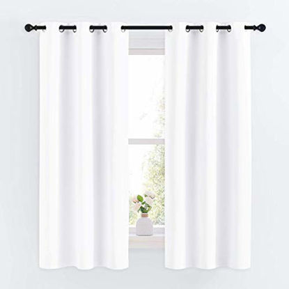 Picture of NICETOWN Draperies Curtains Panels, Blocking Out 50% Sunlight Window Treatment Curtains, Grommet Small Window Drapes for Bedroom (2 Panels, 34 by 63, White)