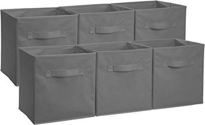 Picture of Amazon Basics Collapsible Fabric Storage Cubes Organizer with Handles, Gray - Pack of 6