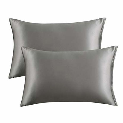 Picture of Bedsure Satin King Size Pillow Cases Set of 2 , Dark Grey, 20x40 inches - Pillowcase for Hair and Skin - Satin Pillow Covers with Envelope Closure