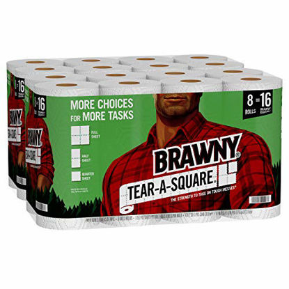 Picture of Brawny Tear-A-Square Paper Towels, Quarter Size Sheets, 16 Count of 128 Sheets Per Roll