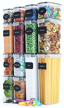 Picture of Chef's Path Airtight Food Storage Container Set - 14 PC - Kitchen & Pantry Organization - BPA-Free - Plastic Canisters with Durable Lids Ideal for Cereal, Flour & Sugar - Labels, Marker & Spoon Set