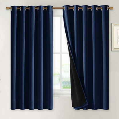 Picture of NICETOWN 100% Blackout Curtain Panels, Thermal Insulated Black Liner Curtains for Nursery Room, Noise Reducing and Heat Blocking Drapes for Windows (Navy Blue, Set of 2, 70-inch Wide by 63-inch Long)