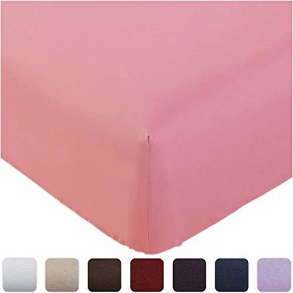 Picture of Mellanni Fitted Sheet Queen Pink - Brushed Microfiber 1800 Bedding - Wrinkle, Fade, Stain Resistant - Deep Pocket - 1 Single Fitted Sheet Only (Queen, Pink)