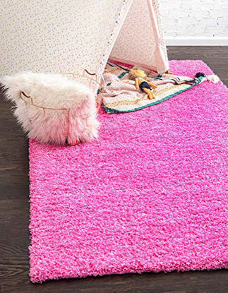 Picture of Unique Loom Solo Solid Shag Collection Modern Plush Taffy Pink Area Rug (8' 0 x 11' 0)