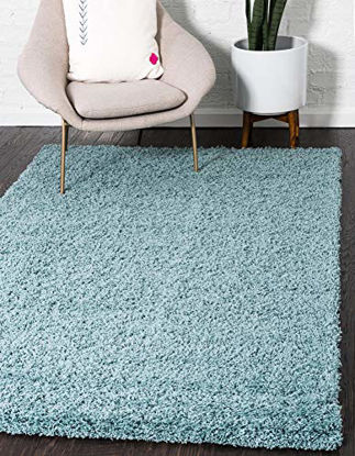 Picture of Unique Loom Solo Solid Shag Collection Modern Plush Light Slate Blue Area Rug (9' 0 x 12' 0)