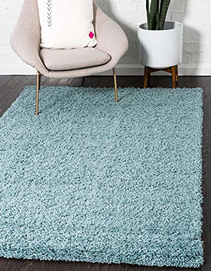Picture of Unique Loom Solo Solid Shag Collection Modern Plush Light Slate Blue Area Rug (9' 0 x 12' 0)