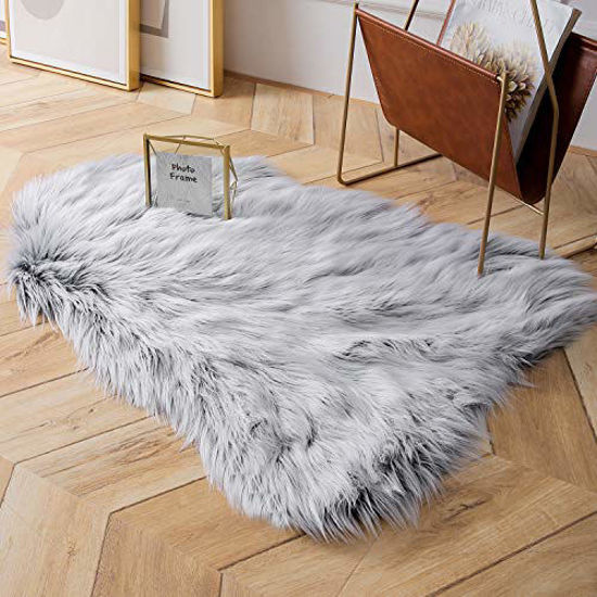Picture of Ashler Soft Faux Sheepskin Fur Chair Couch Cover Area Rug Bedroom Floor Sofa Living Room Coal Black 2 x 3 Feet