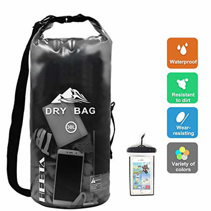 Picture of HEETA Waterproof Dry Bag for Women Men, Roll Top Lightweight Dry Storage Bag Backpack with Phone Case for Travel, Swimming, Boating, Kayaking, Camping and Beach, Transparent Black 30L