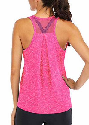 Picture of Fihapyli Workout Tops for Women Loose fit Racerback Tank Tops for Women Mesh Backless Muscle Tank Running Tank Tops Workout Tank Tops for Women Yoga Tops Athletic Exercise Gym Tops Rose M