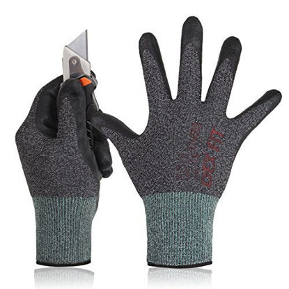 Picture of DEX FIT Level 5 Cut Resistant Gloves Cru553, 3D Comfort Stretch Fit, Durable Power Grip Foam Nitrile, Pass FDA Food Contact, Smart Touch, Thin Machine Washable, Black Grey X-Large 1 Pair