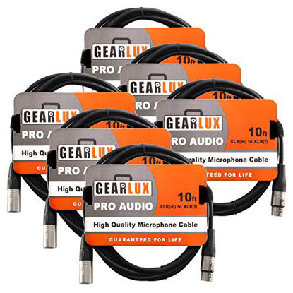 Picture of Gearlux XLR Microphone Cable Male to Female 10 Ft Fully Balanced Premium Mic Cable - 6 Pack