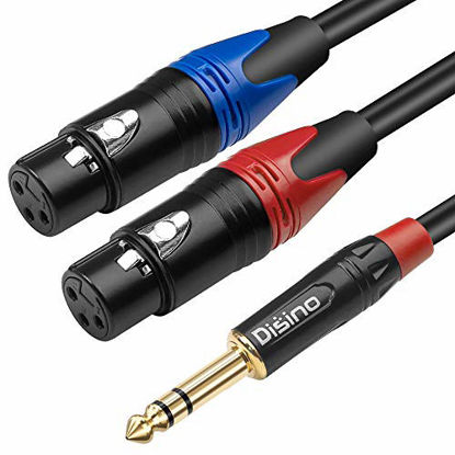 Picture of DISINO Dual Female XLR to 1/4 inch(6.35mm) TRS Stereo Male Plug Y-Splitter Cable, Unbalanced 2-XLR Female to Quarter inch Adapter Patch Cord - 6.6 Feet /2 Meters