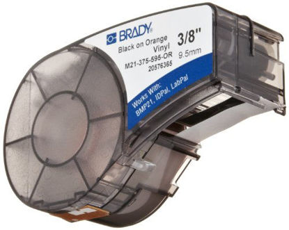 Picture of Brady M21-375-595-OR BMP21 Tape B- 595 Indoor/Outdoor Vinyl Film Size: 3/8" x 21' BLK/ORN