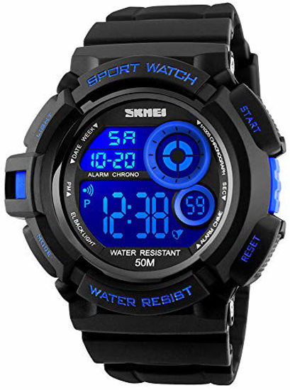 Picture of Fanmis Mens Multi Function Alarm Stopwatch 7 Color LED Backlight Digital Watch 50M Waterproof Electronic Sports Watches Blue
