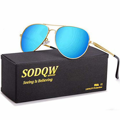 Picture of SODQW Aviator Sunglasses for Women Polarized Mirrored, Large Metal Frame, UV 400 Protection