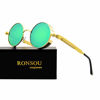 Picture of Ronsou Steampunk Style Round Vintage Polarized Sunglasses Retro Eyewear UV400 Protection Matel Frame golden frame/green lens