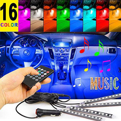 Picture of Interior Lights,4PCS12 LEDs 8 Color 12V Cool Vehicle Interior Atmosphere Strip Lights Neon Lights Music Induction Strip Light with Remote Controller,Fit for Car,SUV,Van