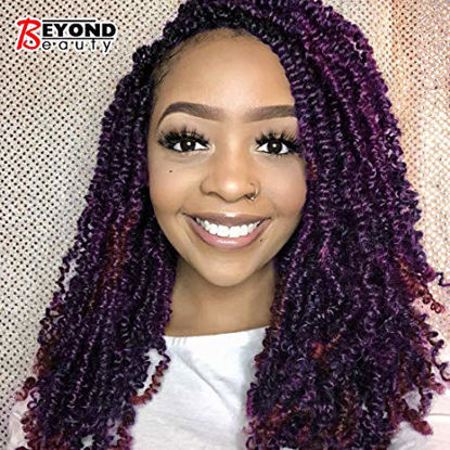 Picture of 3 Pack Spring Twist Ombre Colors Crochet Braids Synthetic Braiding Hair Extensions Low Temperature Fiber (Dark&Light Wine)