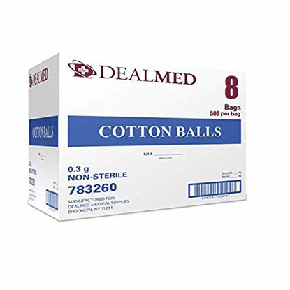 Picture of Dealmed Brand Cotton Balls Non-Sterile Conveniently Packed in Zip-Locked Bag (500/Bag, 8/Case)